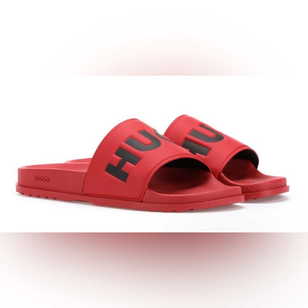 HUGO ITALIAN-MADE SLIDES WITH LOGO STRAP